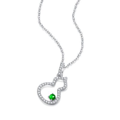 Diamond Gourd Green Jade Pendant Necklace