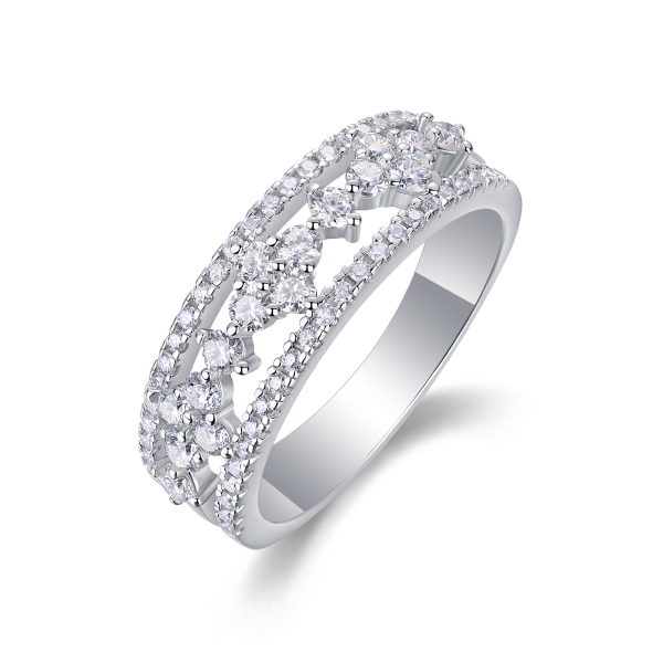 Sterling Silver Diamond Flower Wide Openwork Ring
