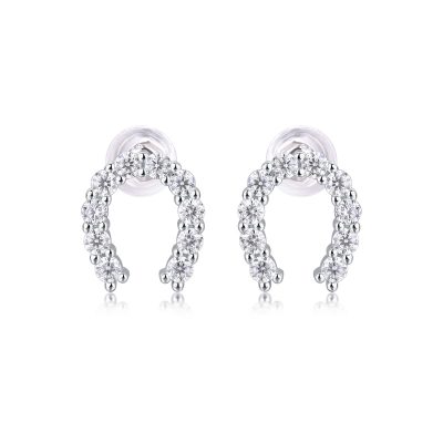Sterling Silver Diamond Horseshoe Buckle Stud Earrings