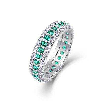 Sterling Silver Emerald & Diamond Eternity Ring