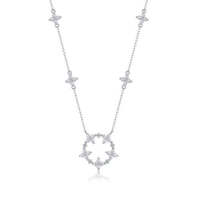 Sterling Silver Flower Halo Pendant Necklace