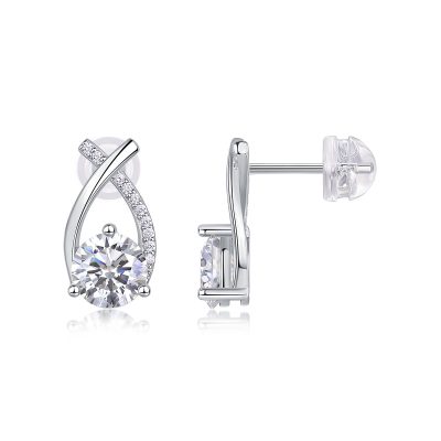 Stone Diamond Twist Loop Earrings